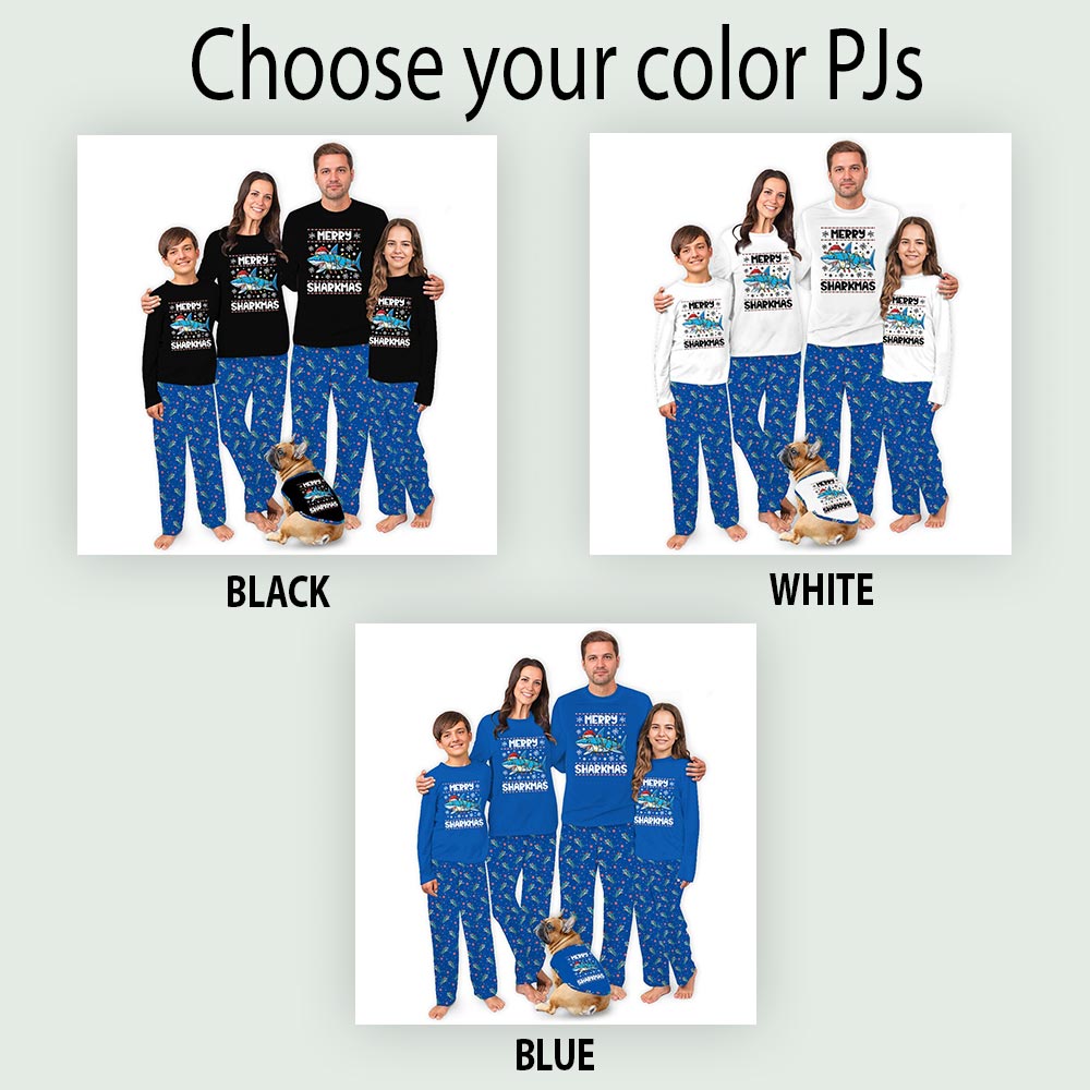 Funny and Blue Merry Sharkmas Family Christmas Jammies