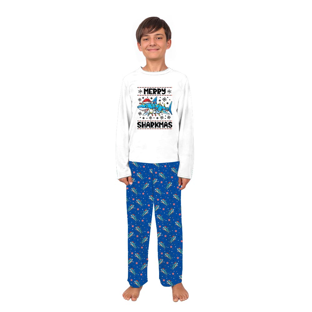 Funny and Blue Merry Sharkmas Family Christmas Jammies