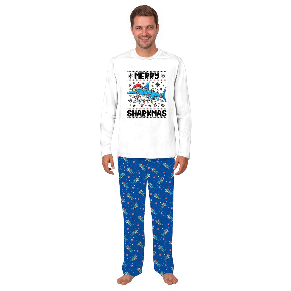 Funny and Blue Merry Sharkmas Family Christmas Jammies
