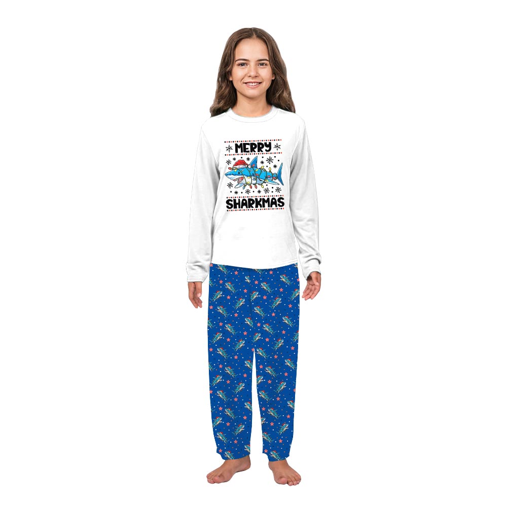 Funny and Blue Merry Sharkmas Family Christmas Jammies