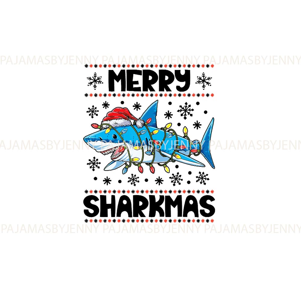 Funny and Blue Merry Sharkmas Family Christmas Jammies