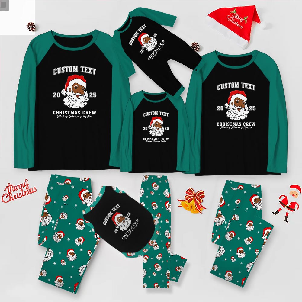 Personalized Name Family Christmas Pajamas With Black Santa Personalized Name Family Christmas Pajamas With Black Santa