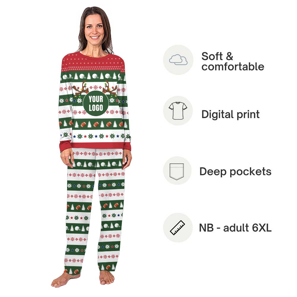 Custom Footbal Christmas Pajamas With Logo For Team Matching Custom Footbal Christmas Pajamas With Logo For Team Matching