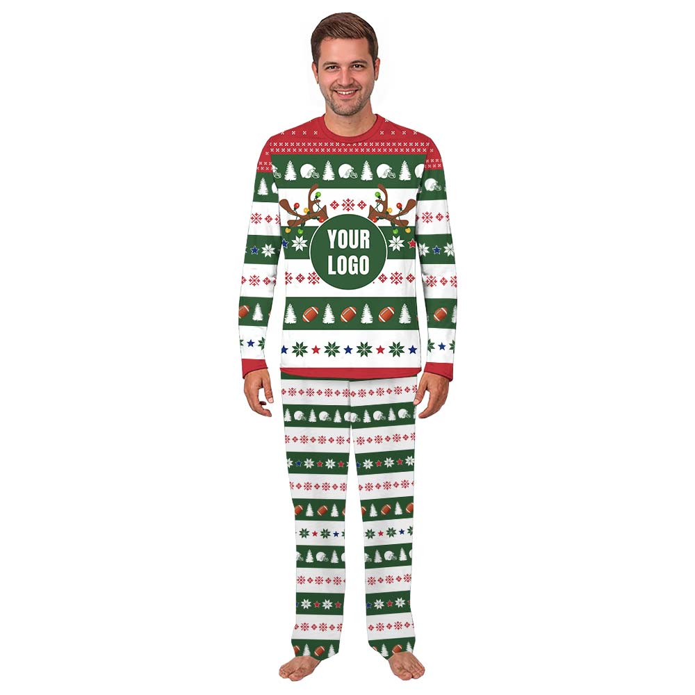 Custom Footbal Christmas Pajamas With Logo For Team Matching Custom Footbal Christmas Pajamas With Logo For Team Matching