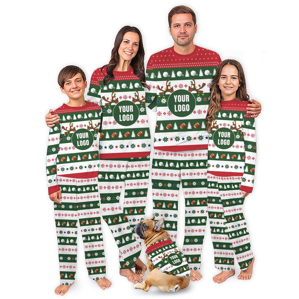Custom Footbal Christmas Pajamas With Logo For Team Matching Custom Footbal Christmas Pajamas With Logo For Team Matching