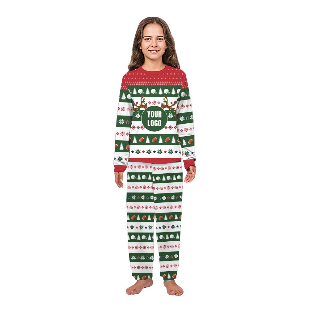 Custom Footbal Christmas Pajamas With Logo For Team Matching Custom Footbal Christmas Pajamas With Logo For Team Matching