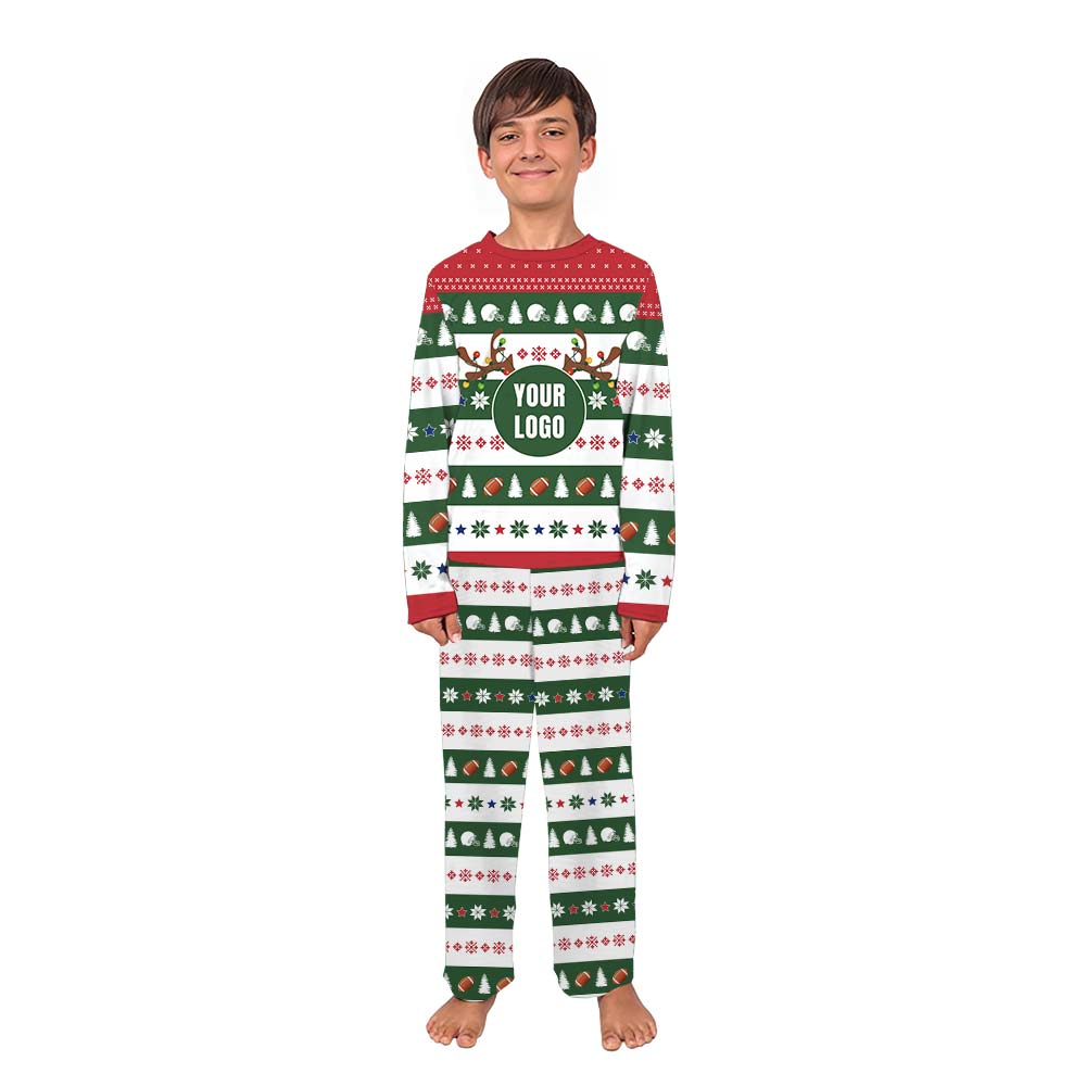Custom Footbal Christmas Pajamas With Logo For Team Matching Custom Footbal Christmas Pajamas With Logo For Team Matching