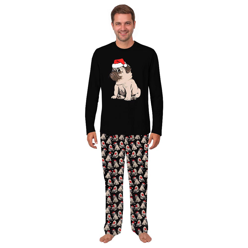 Pug Dog Plus Size Family Christmas Pajamas with Black Color Pug Dog Plus Size Family Christmas Pajamas with Black Color