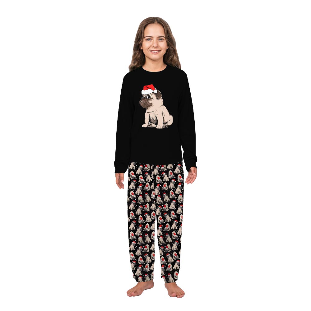 Pug Dog Plus Size Family Christmas Pajamas with Black Color Pug Dog Plus Size Family Christmas Pajamas with Black Color