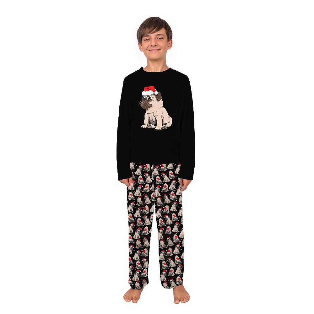 Pug Dog Plus Size Family Christmas Pajamas with Black Color Pug Dog Plus Size Family Christmas Pajamas with Black Color