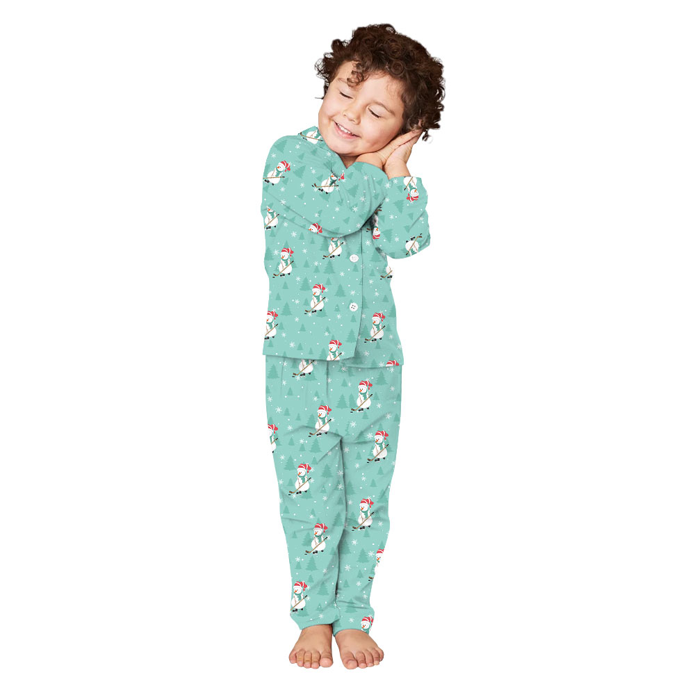 Hockey Snowman Custom Name Christmas Pajamas With Pockets In Turquoise Color Hockey Snowman Custom Name Christmas Pajamas With Pockets In Turquoise Color