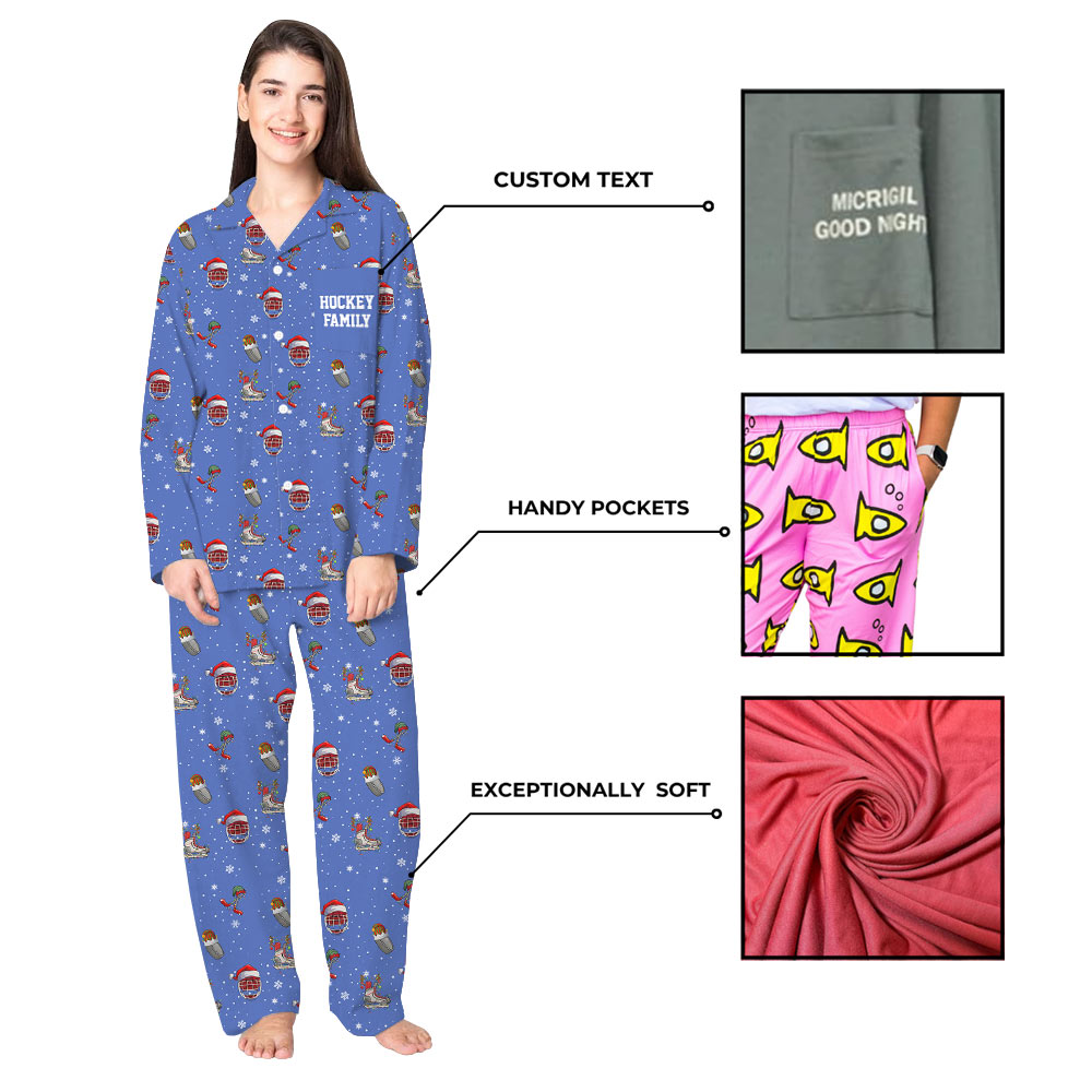 Custom Name Christmas Hockey Family Pajamas All Sizes Custom Name Christmas Hockey Family Pajamas All Sizes