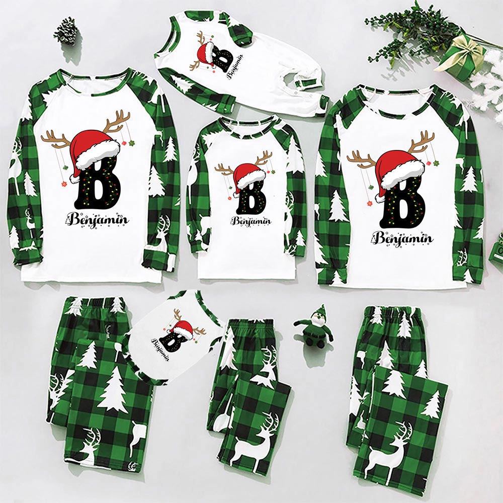 Green And White Personalized Christmas Jammies With Names And Pockets Green And White Personalized Christmas Jammies With Names And Pockets
