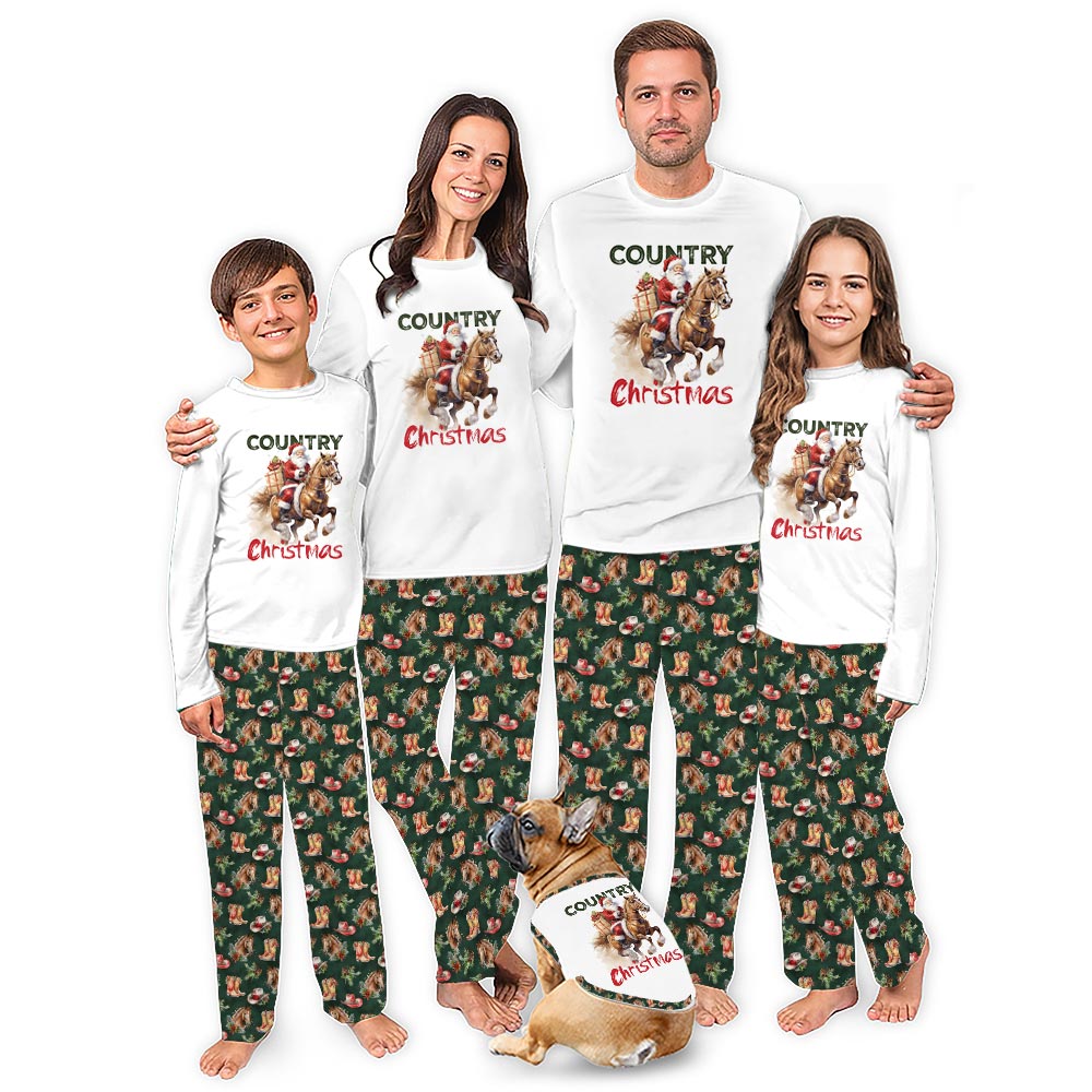 Santa Horse Matching Family Christmas Pajamas Western Country Themed