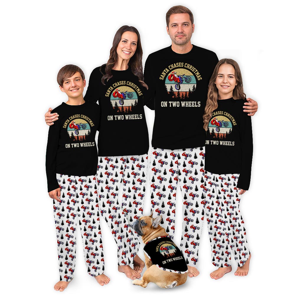 Santa Chases Christmas On Two Wheels Funny Christmas Pajamas Family Santa Chases Christmas On Two Wheels Funny Christmas Pajamas Family