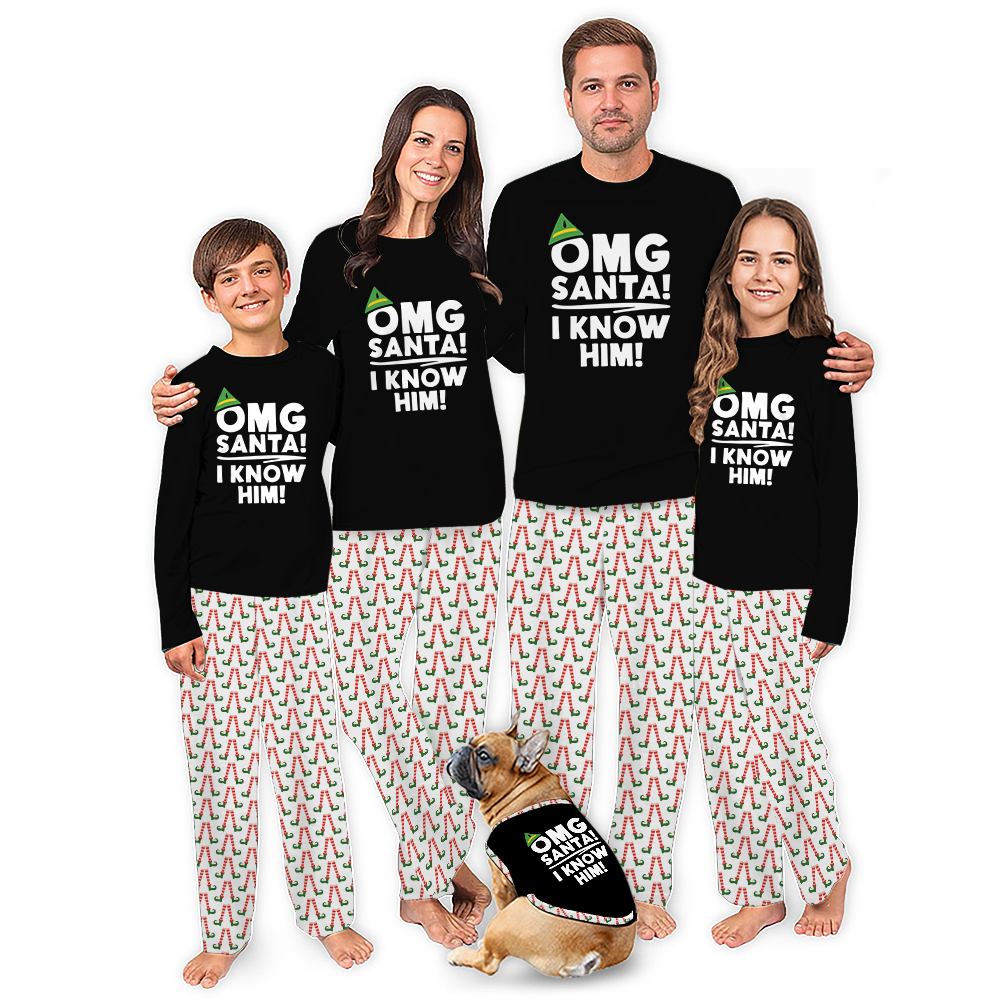 OMG Santa I Know Him Elf Family Christmas Pajamas Black OMG Santa I Know Him Elf Family Christmas Pajamas Black
