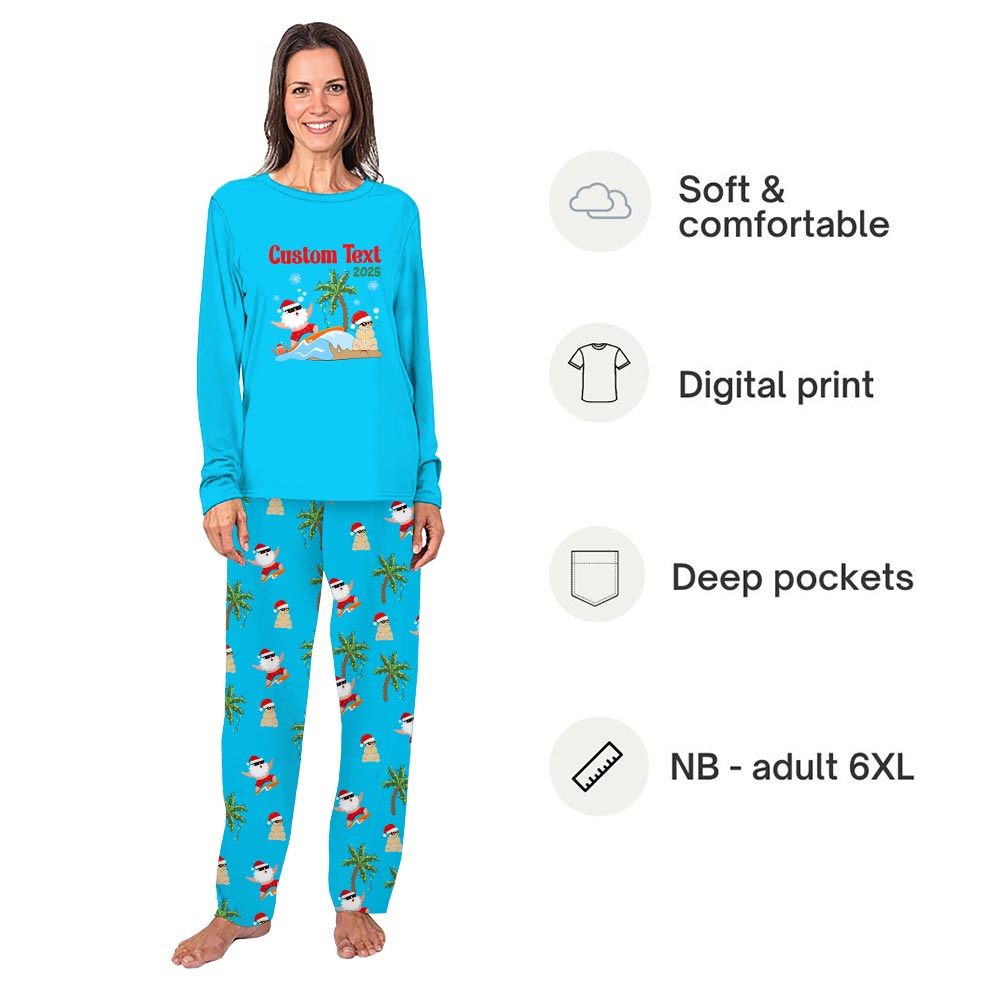 Personalized Tropical Beach Christmas Matching Family Pajamas Blue Personalized Tropical Beach Christmas Matching Family Pajamas Blue