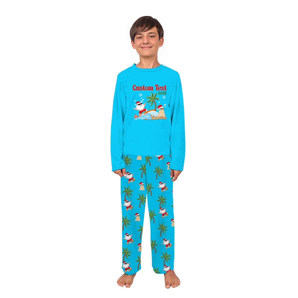 Personalized Tropical Beach Christmas Matching Family Pajamas Blue Personalized Tropical Beach Christmas Matching Family Pajamas Blue
