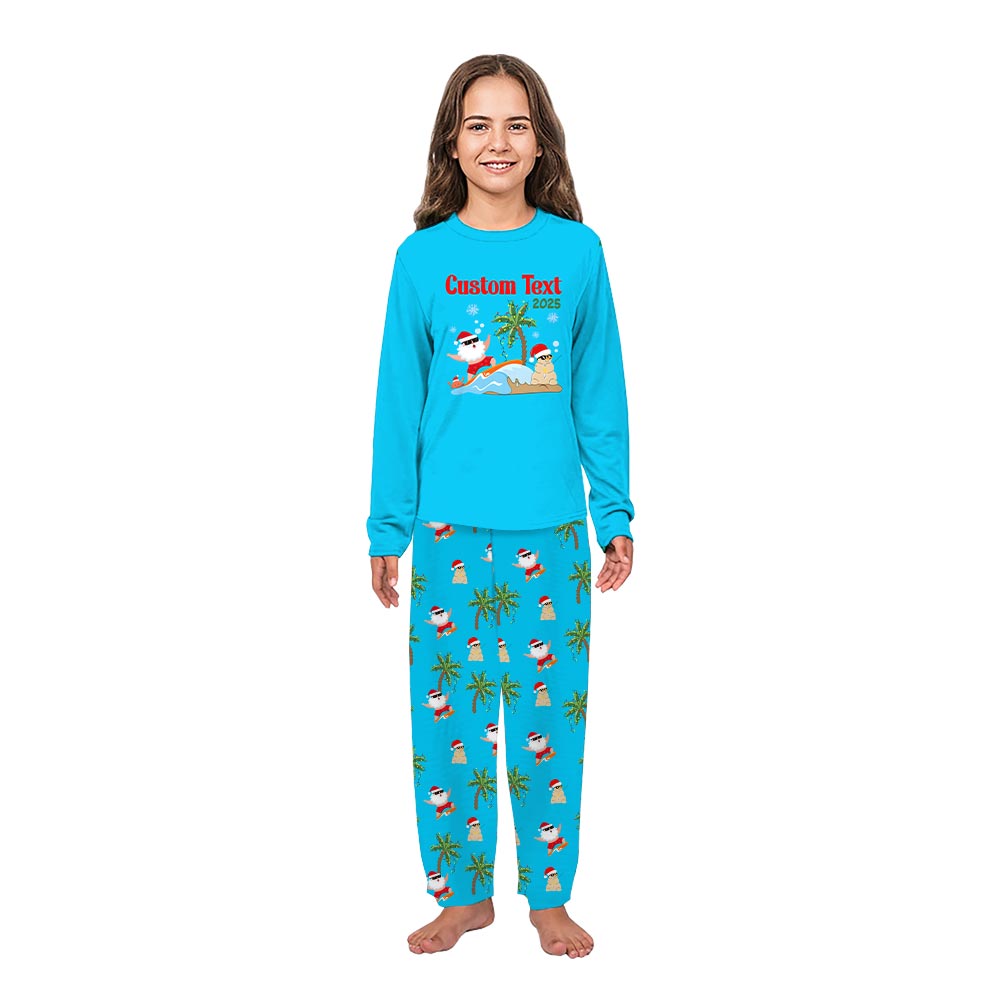 Personalized Tropical Beach Christmas Matching Family Pajamas Blue Personalized Tropical Beach Christmas Matching Family Pajamas Blue