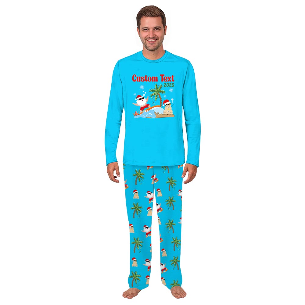 Personalized Tropical Beach Christmas Matching Family Pajamas Blue Personalized Tropical Beach Christmas Matching Family Pajamas Blue