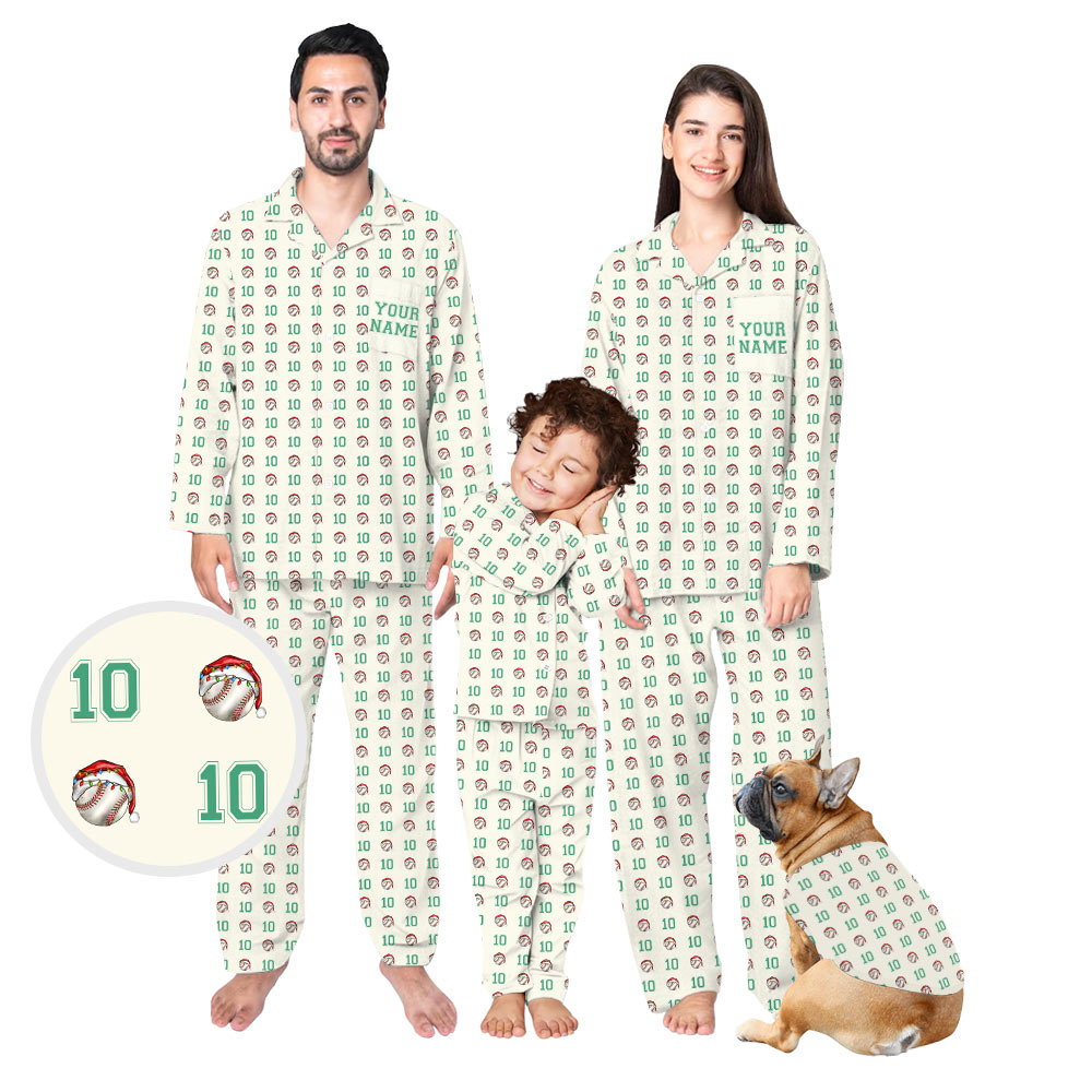 Personalized Baseball Button Up Matching Family Christmas Pajamas Personalized Baseball Button Up Matching Family Christmas Pajamas