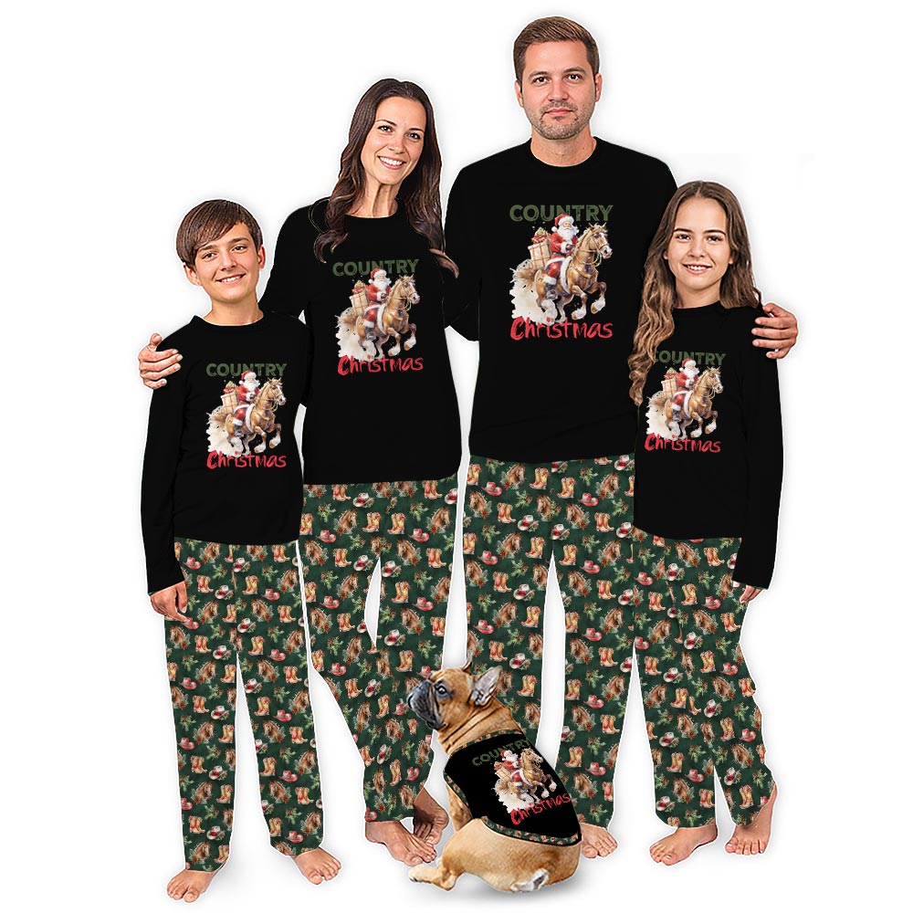 Santa Horse Matching Family Christmas Pajamas Western Country Themed