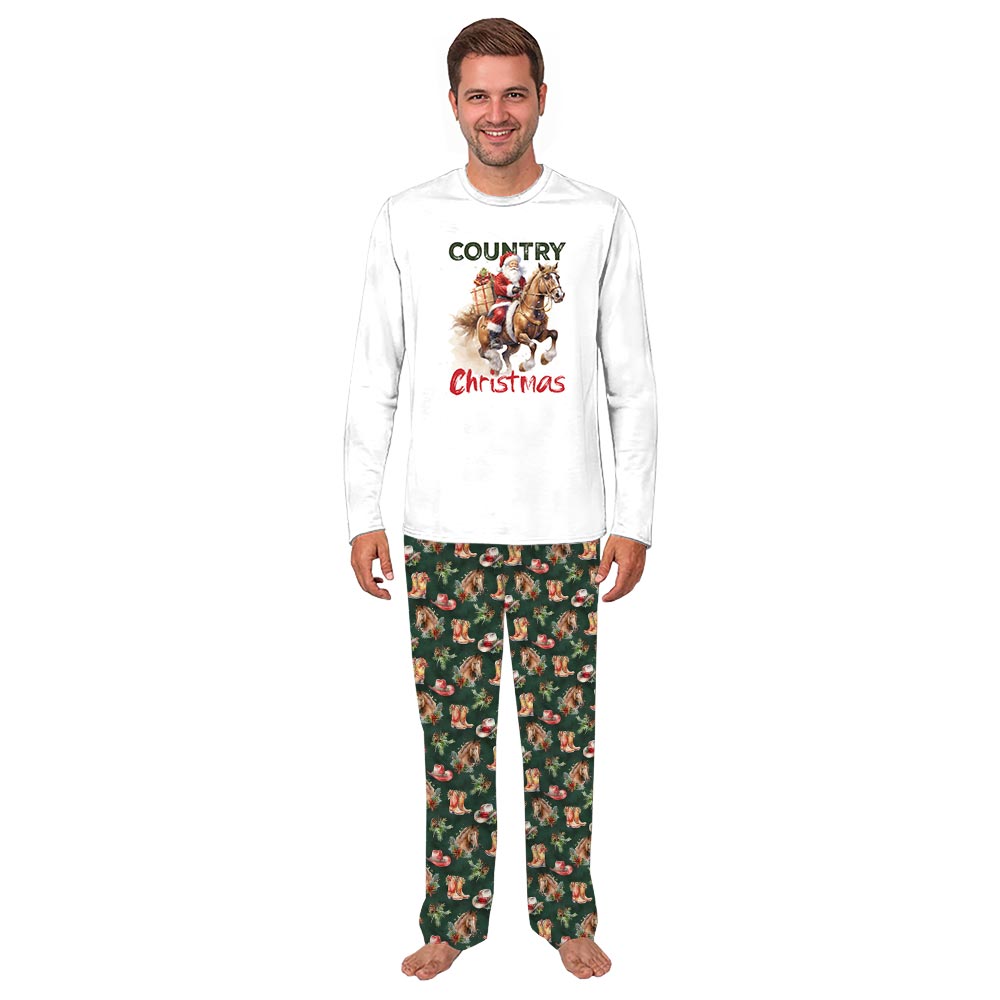 Santa Horse Matching Family Christmas Pajamas Western Country Themed