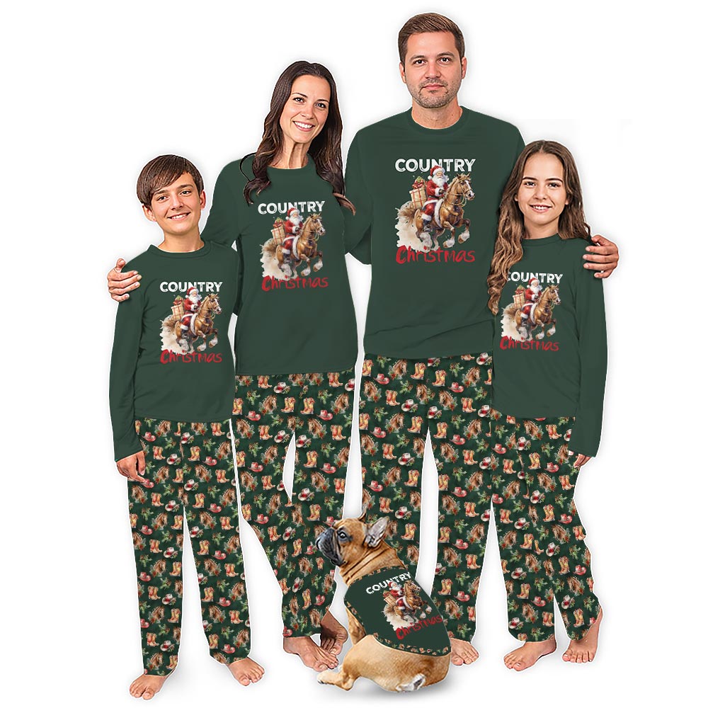 Santa Horse Matching Family Christmas Pajamas Western Country Themed