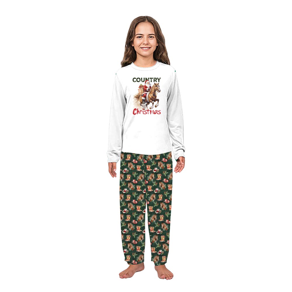 Santa Horse Matching Family Christmas Pajamas Western Country Themed