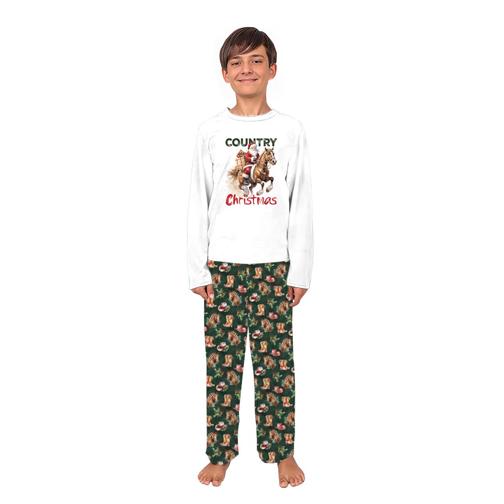 Santa Horse Matching Family Christmas Pajamas Western Country Themed