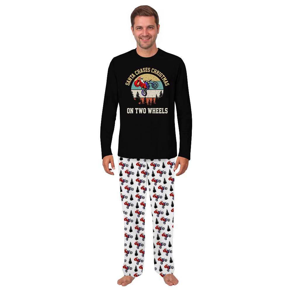 Santa Chases Christmas On Two Wheels Funny Christmas Pajamas Family Santa Chases Christmas On Two Wheels Funny Christmas Pajamas Family