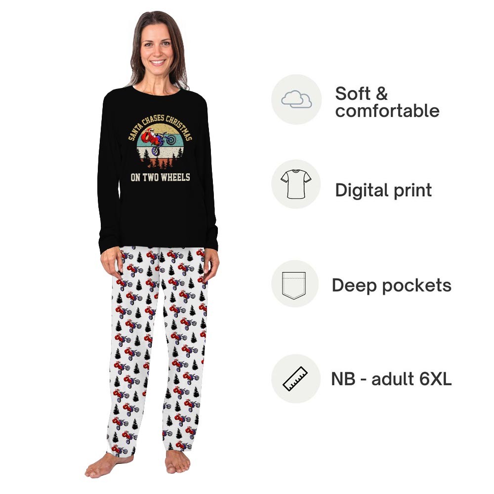 Santa Chases Christmas On Two Wheels Funny Christmas Pajamas Family Santa Chases Christmas On Two Wheels Funny Christmas Pajamas Family