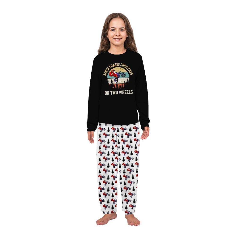 Santa Chases Christmas On Two Wheels Funny Christmas Pajamas Family Santa Chases Christmas On Two Wheels Funny Christmas Pajamas Family