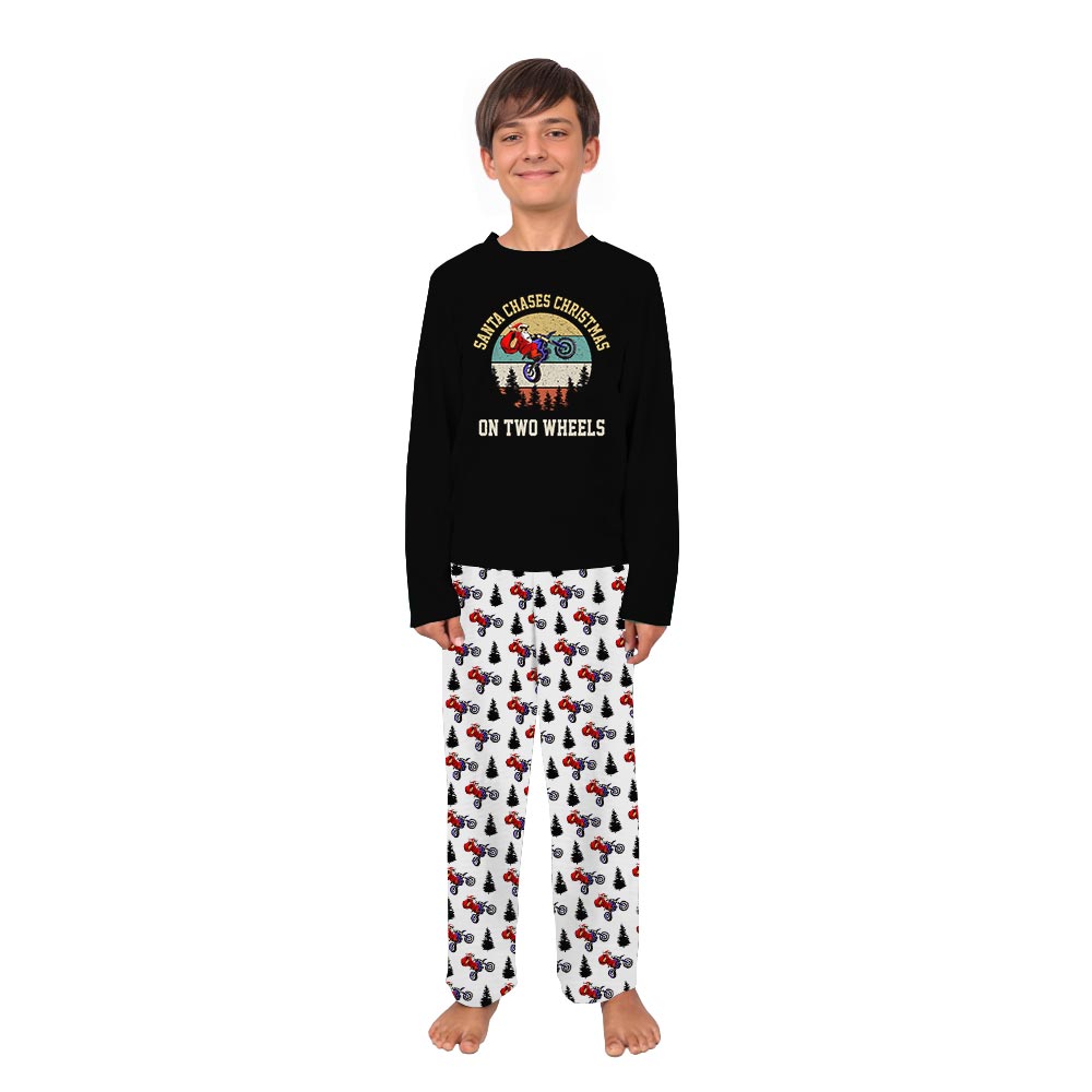 Santa Chases Christmas On Two Wheels Funny Christmas Pajamas Family Santa Chases Christmas On Two Wheels Funny Christmas Pajamas Family