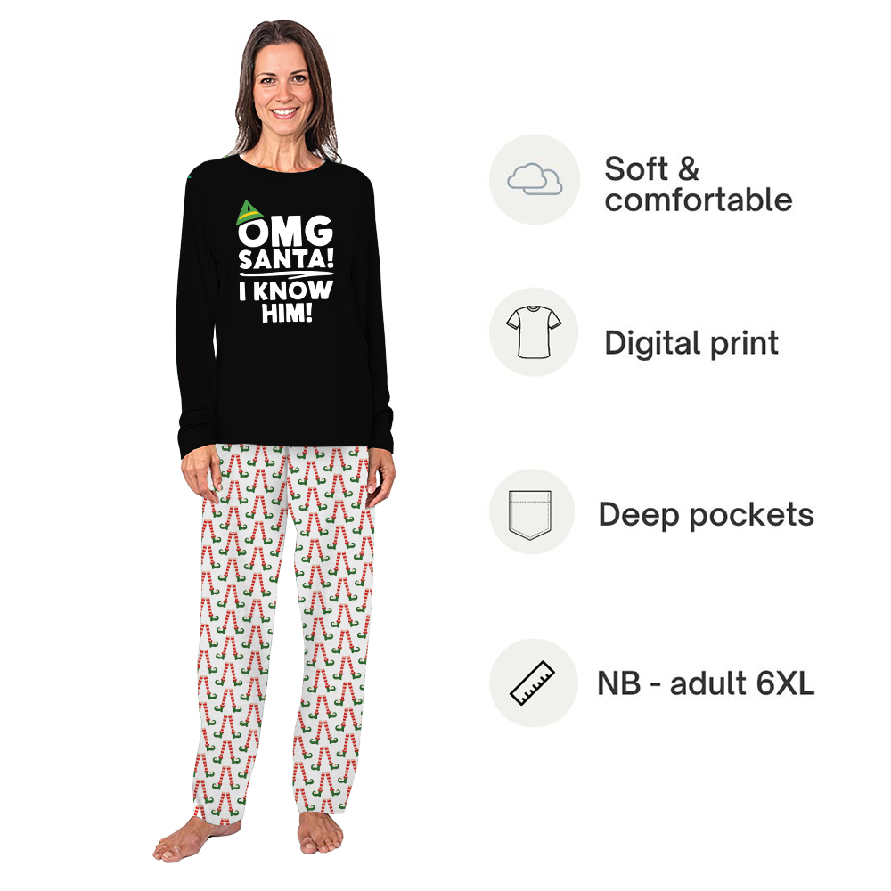 OMG Santa I Know Him Elf Family Christmas Pajamas Black OMG Santa I Know Him Elf Family Christmas Pajamas Black
