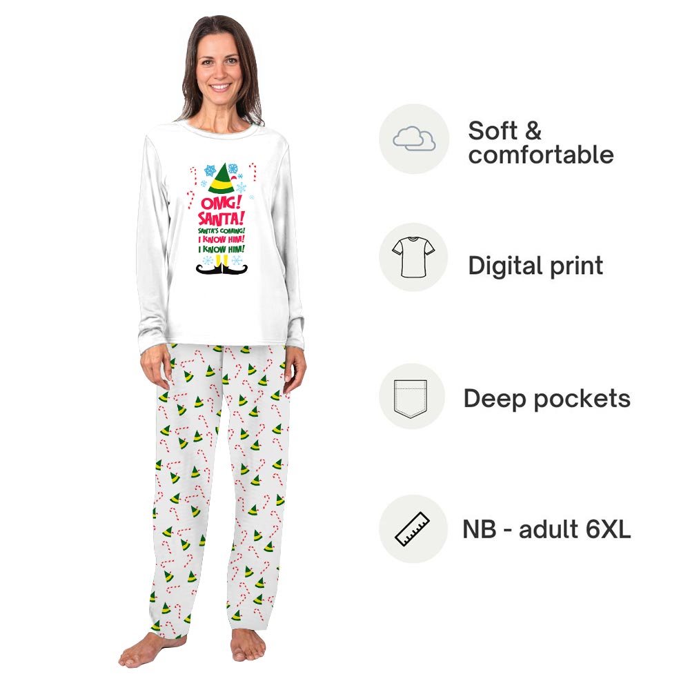 White Santa I Know Him Elf Plus Size Family PJs White Santa I Know Him Elf Plus Size Family PJs