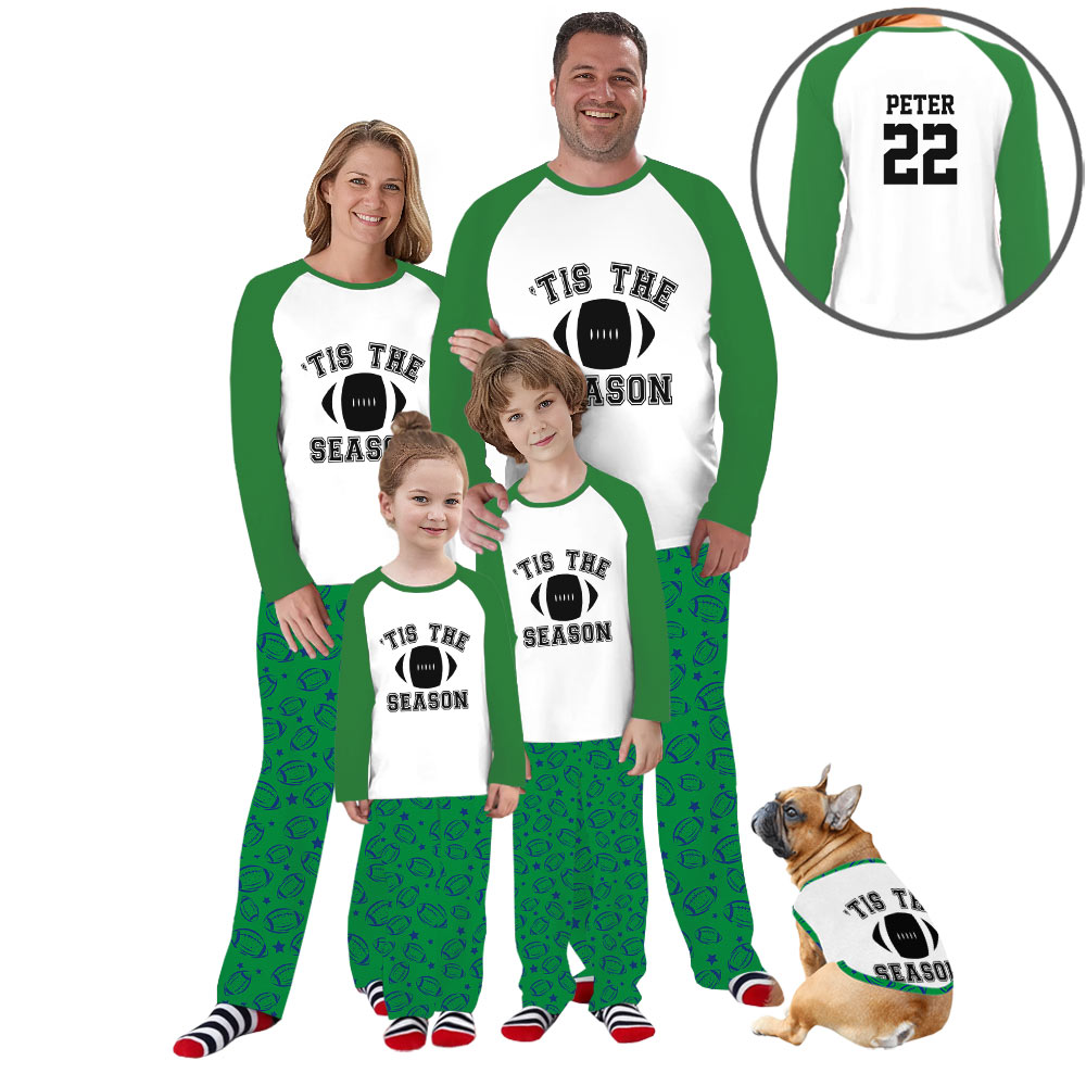 Custom Name And Number Christmas Raglan Pajamas For Football Teams With Pockets Custom Name And Number Christmas Raglan Pajamas For Football Teams With Pockets