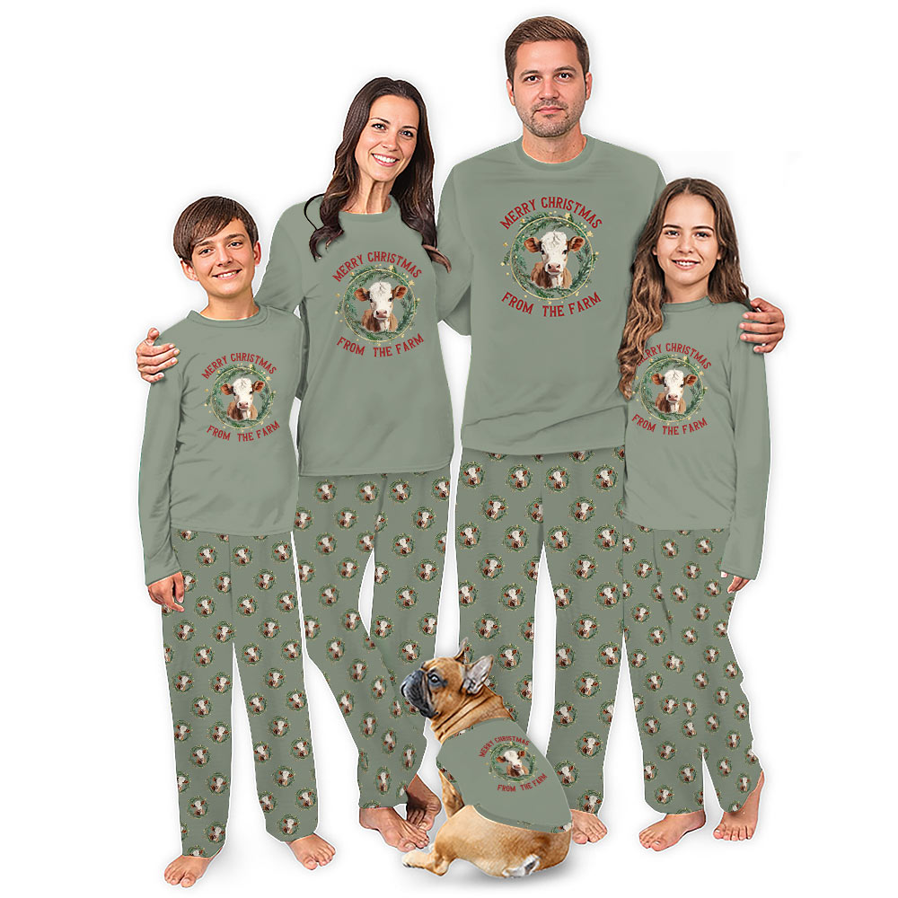 Highland Cow Christmas Pajamas With Adorable Wishing Merry From The Farm Highland Cow Christmas Pajamas With Adorable Wishing Merry From The Farm
