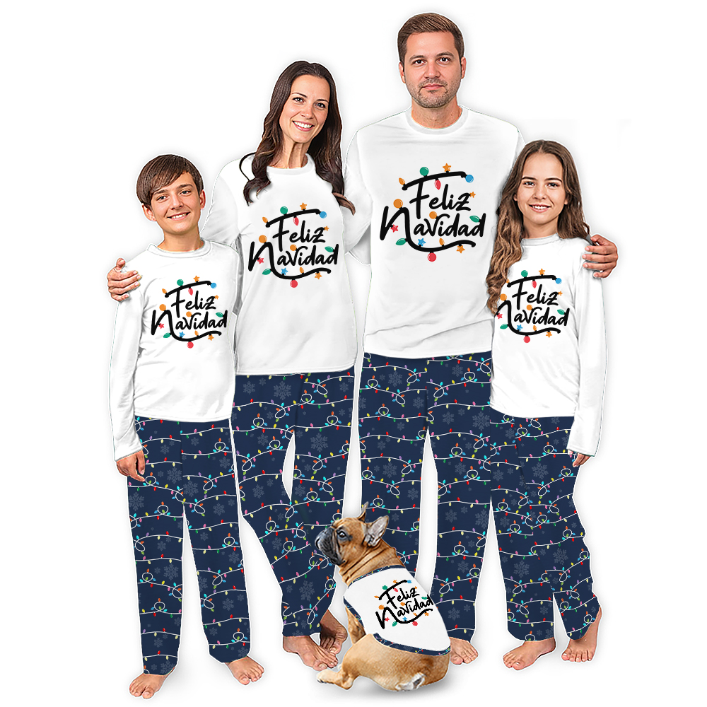 Feliz Navidad Family Christmas Pajamas All Over Light Print Feliz Navidad Family Christmas Pajamas All Over Light Print