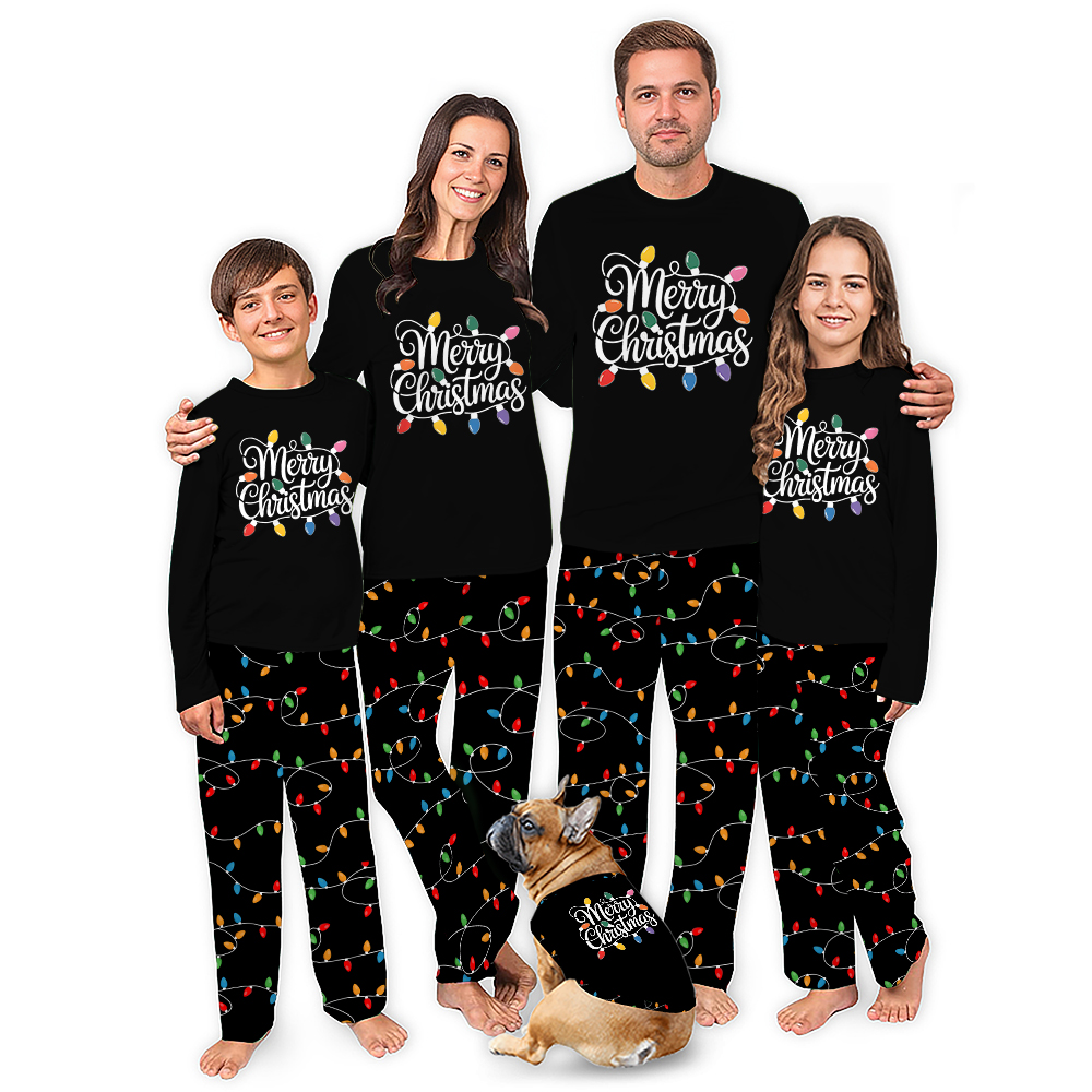 Merry Christmas All Over String Lights Print Pajamas Matching Family Merry Christmas All Over String Lights Print Pajamas Matching Family