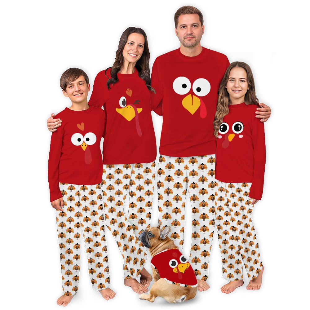 Custom Turkey Face Matching Family Thanksgiving Pajamas Custom Turkey Face Matching Family Thanksgiving Pajamas
