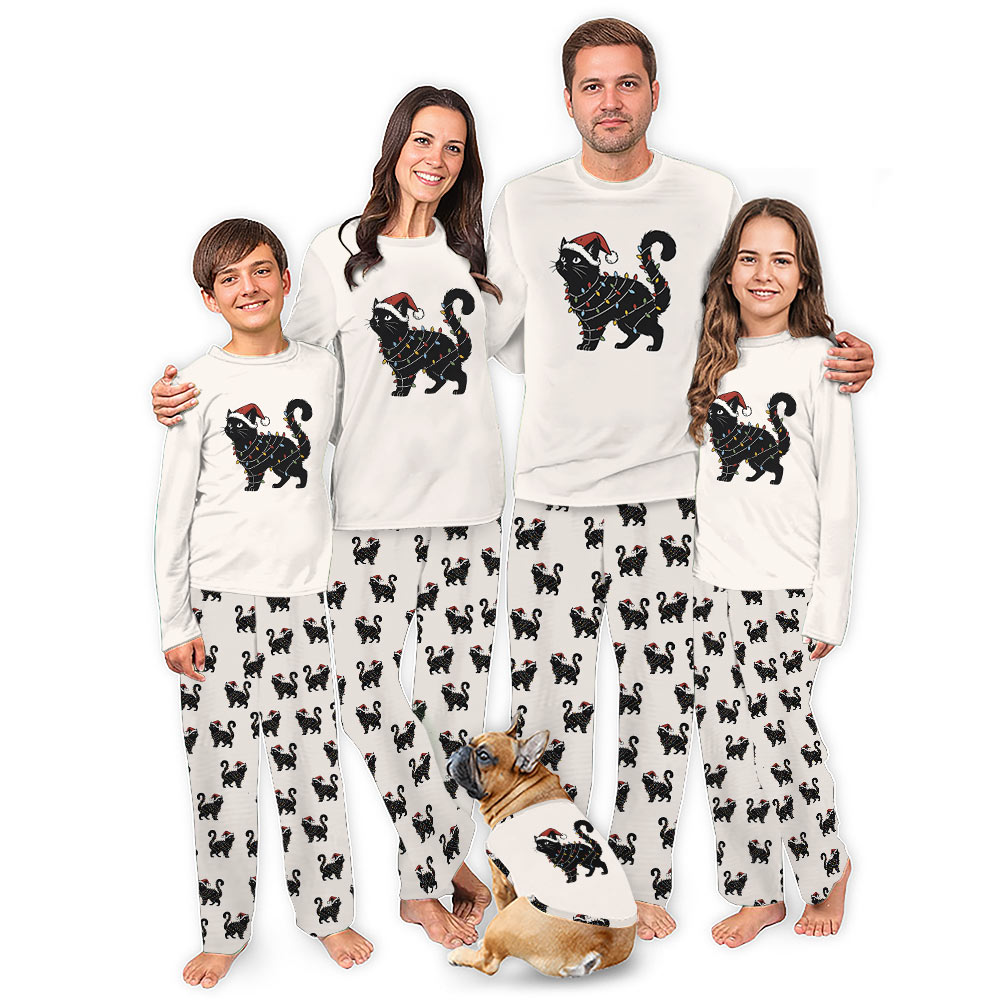 Cat Christmas Pajamas For Adults In Cute Cream Color Cat Christmas Pajamas For Adults In Cute Cream Color