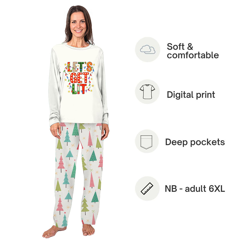Christmas Lets Get Lit Pajamas In Beige With Full Sizes Guaranteed Christmas Lets Get Lit Pajamas In Beige With Full Sizes Guaranteed