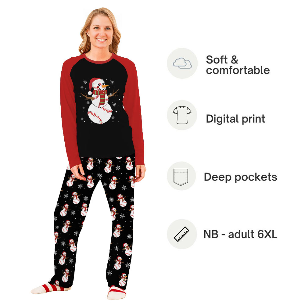 Baseball Christmas Matching Snowman Pajamas With Plus Sizes Baseball Christmas Matching Snowman Pajamas With Plus Sizes