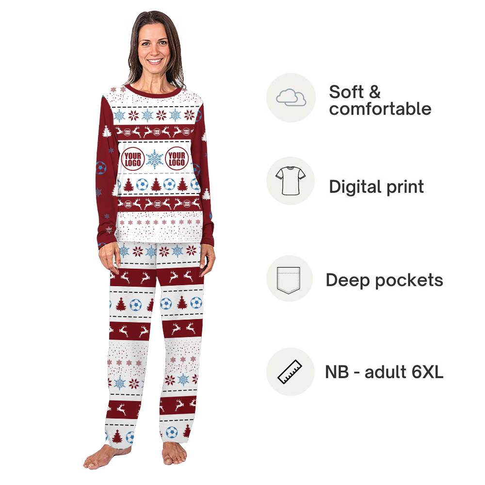 Custom Soccer Christmas Pajamas With logo For Team And Group Custom Soccer Christmas Pajamas With logo For Team And Group