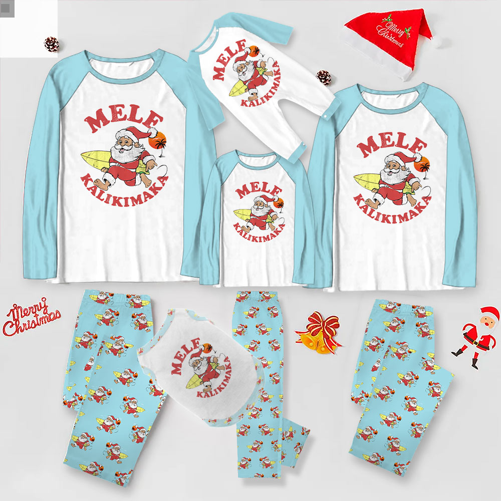 Hawaiian Santa Matching Family Christmas Jammies Saying Mele Kalikimaka Hawaiian Santa Matching Family Christmas Jammies Saying Mele Kalikimaka