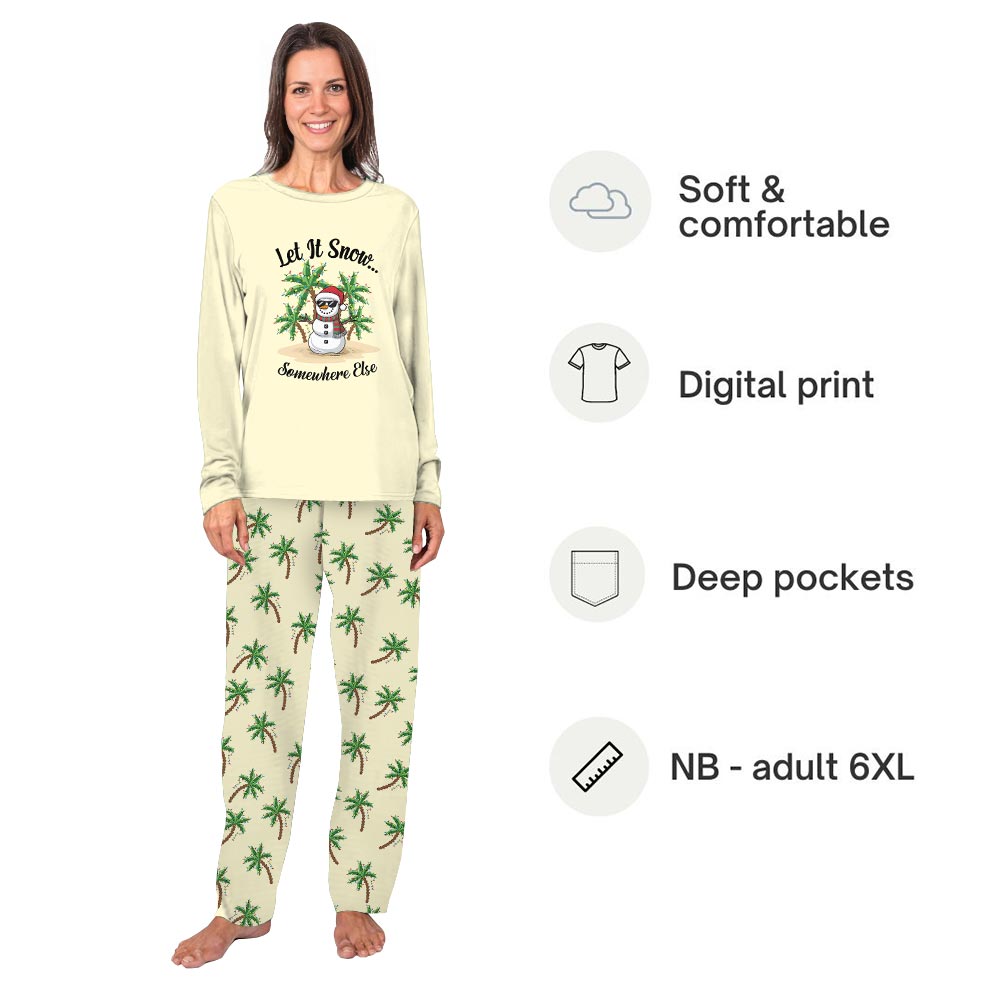 Yellow Funny Let It Snow Tropical Snowman Plus Size Family PJs Yellow Funny Let It Snow Tropical Snowman Plus Size Family PJs