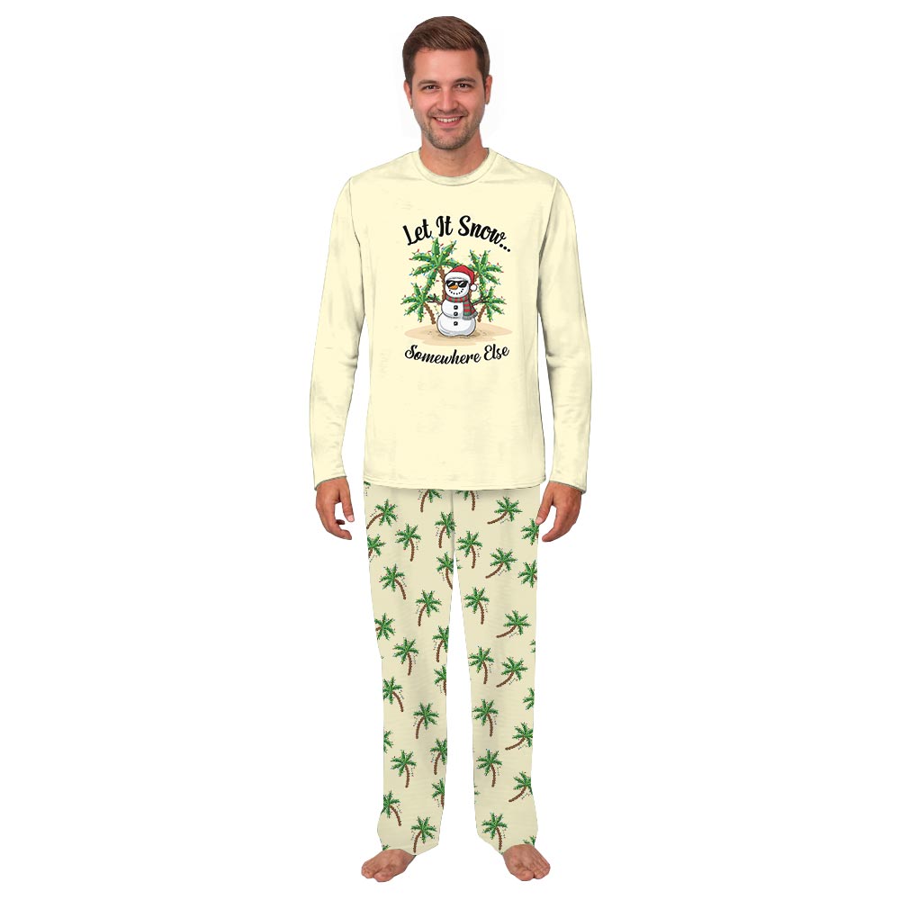 Yellow Funny Let It Snow Tropical Snowman Plus Size Family PJs Yellow Funny Let It Snow Tropical Snowman Plus Size Family PJs