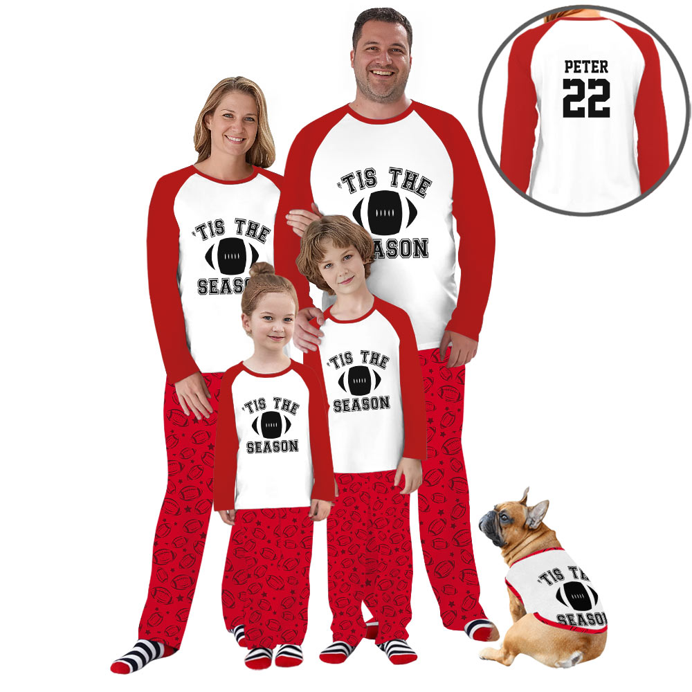 Custom Name And Number Christmas Raglan Pajamas For Football Teams With Pockets Custom Name And Number Christmas Raglan Pajamas For Football Teams With Pockets