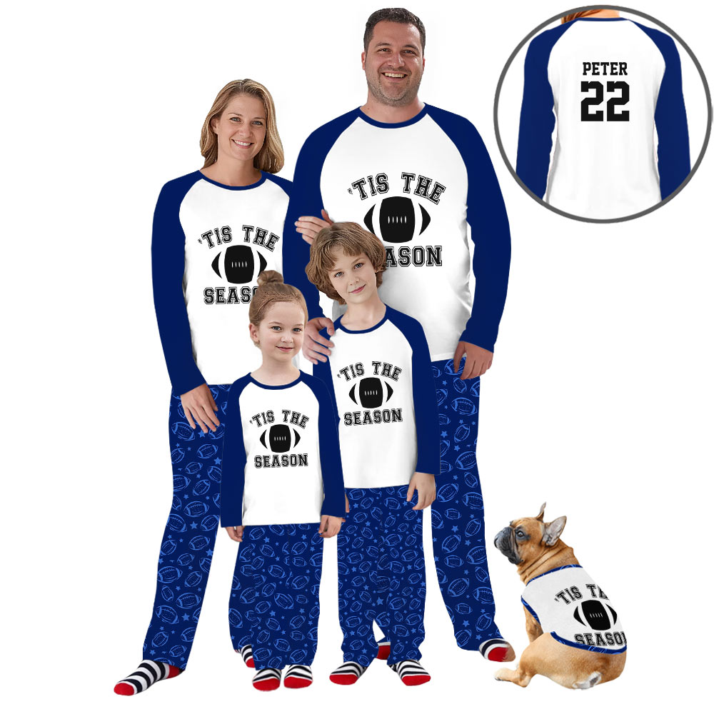 Custom Name And Number Christmas Raglan Pajamas For Football Teams With Pockets Custom Name And Number Christmas Raglan Pajamas For Football Teams With Pockets